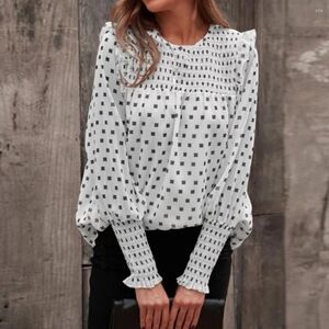 White & Black Puff Long Sleeve Ruffle Dot Print Blouse Size S